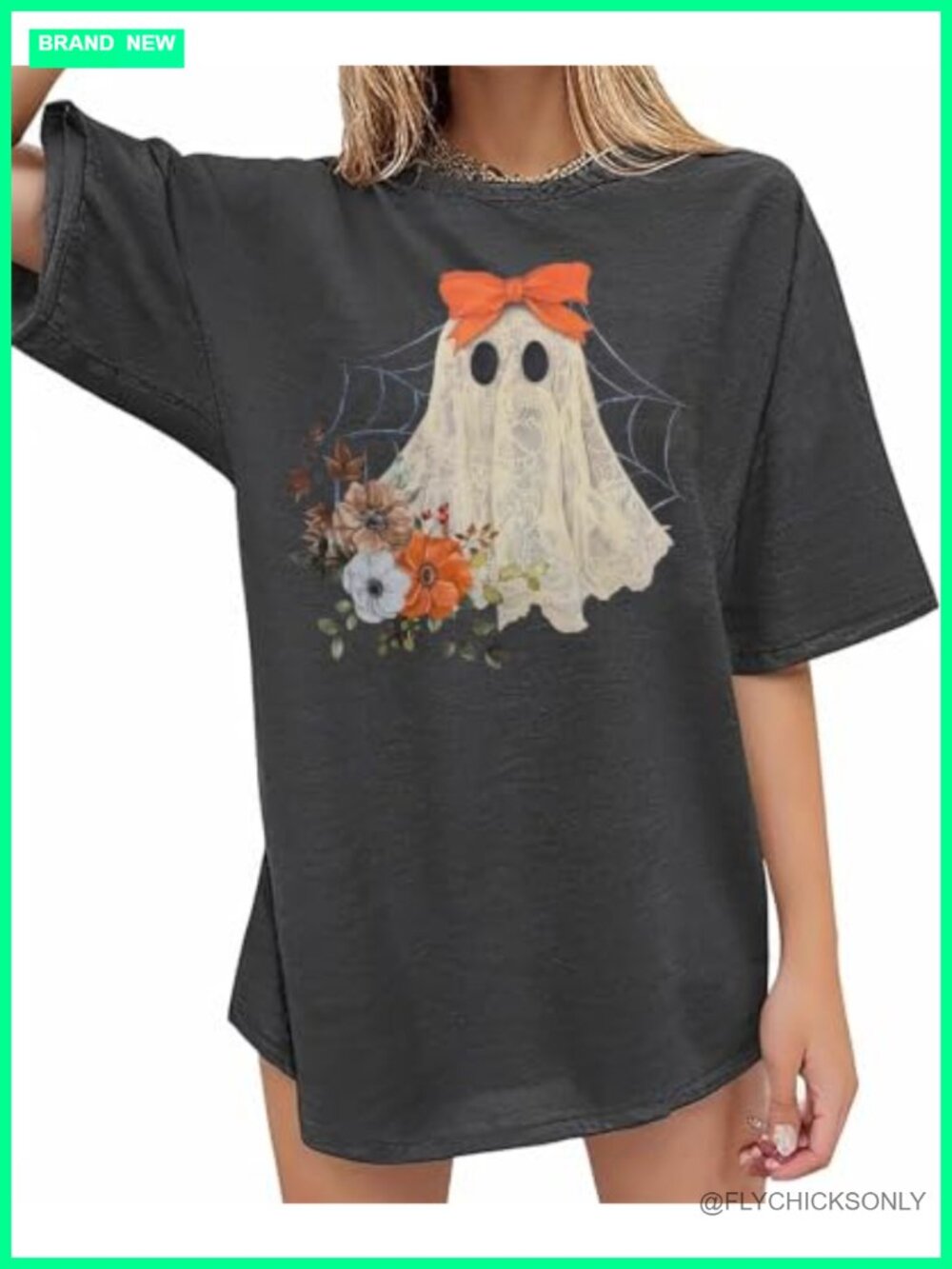 Women's Halloween Oversized T-Shirt Spooky Ghost Pumpkin Tee